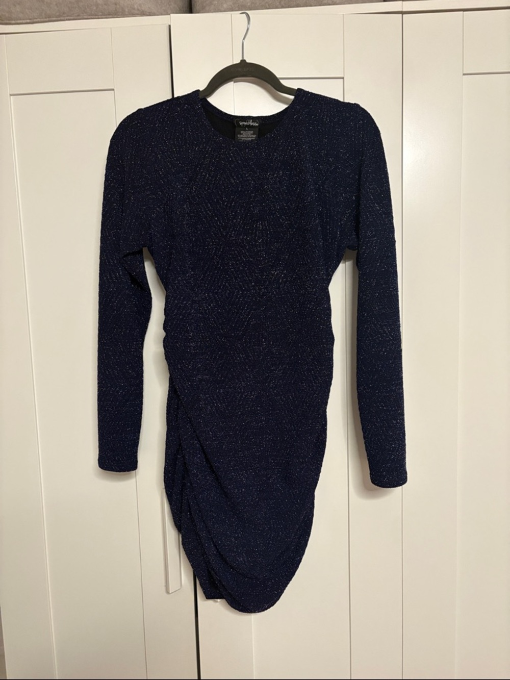 Speechless Navy Sparkle Long-Sleeve Ruched Dress